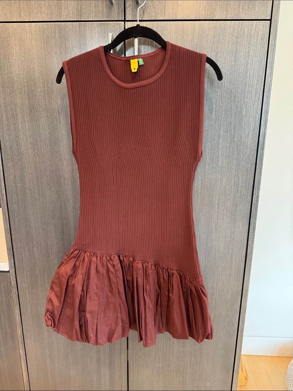 FARM Rio Burgundy Sleeveless Ribbed Dress